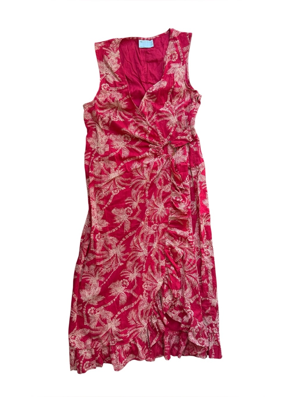 ASOS Design Curve Wrap Maxi Dress Womens 16 Red Gold Tropical Print Ruffle Hem